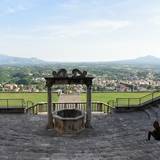 Pleasant view towards the Castelli Romani and Pomezia from the Sanctuary of Fortuna Primigenia in Palestrina, Italy