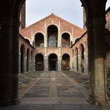 Entering the portico of Sant'Ambrogio, Milan
