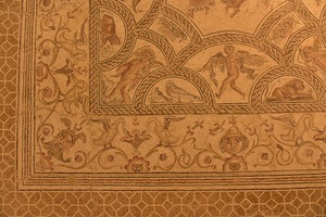 Section of a Roman floor mosaic showing a variety of animals and fantastic creatures.